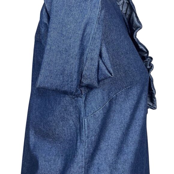 DRAPER JAMES Chambray Ruffle Shift Dress Size 4 Blue Denim Dark Wash - Picture 9 of 16